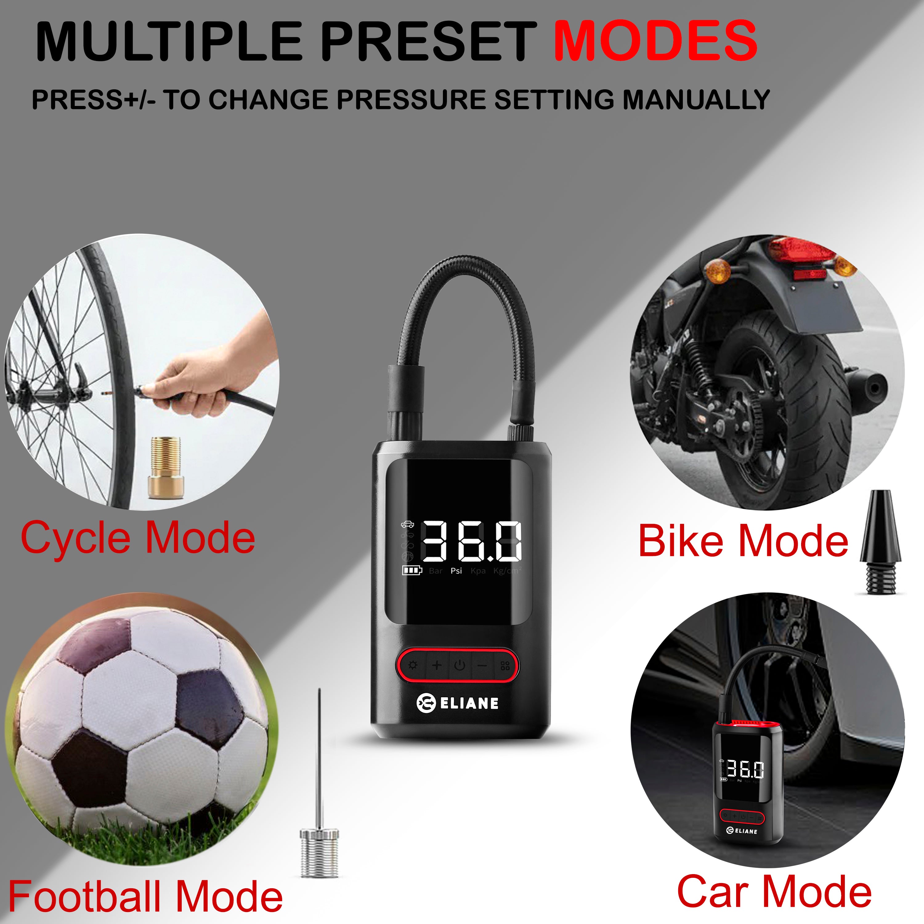 Eliane Portable & Rechargeable Tyre Inflator