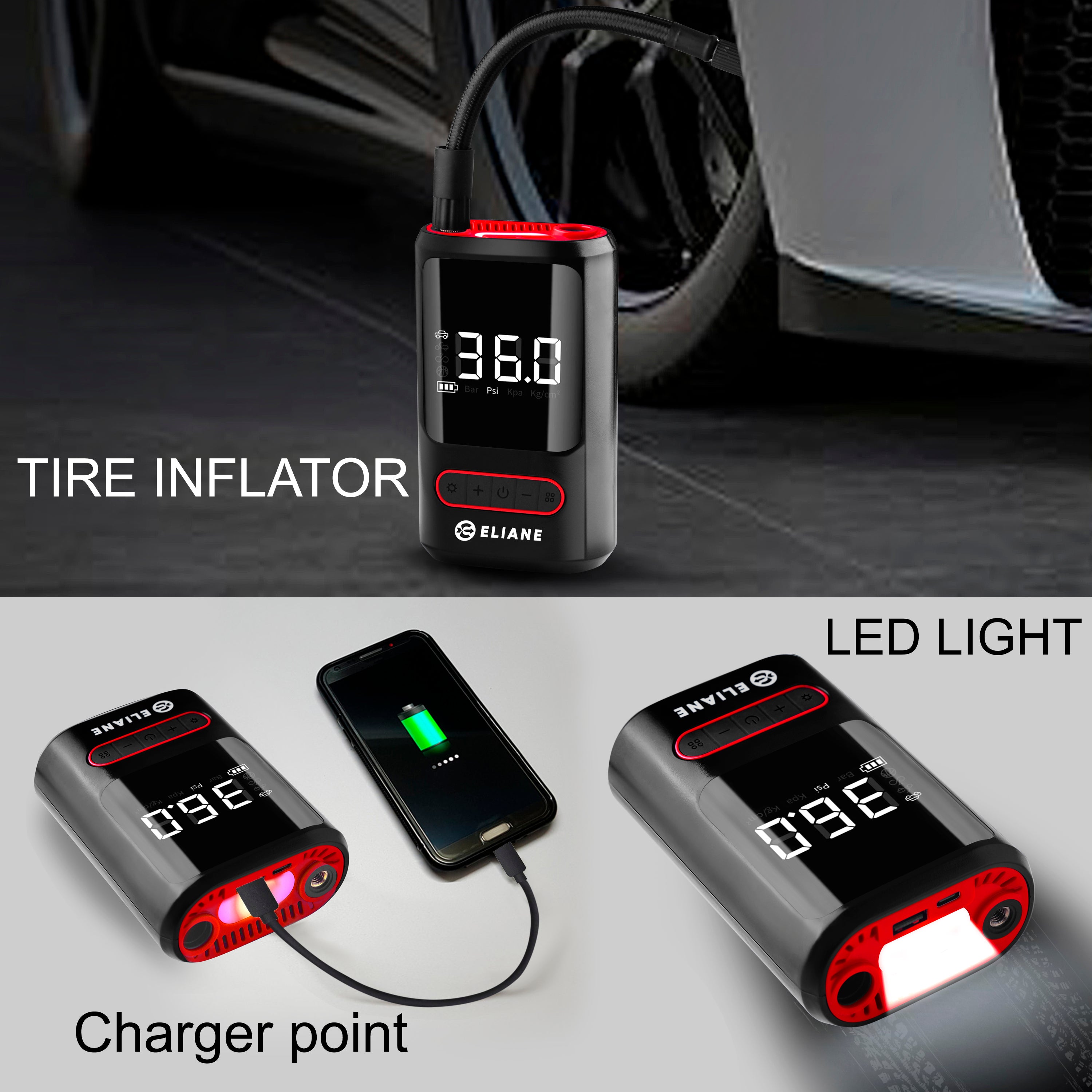 Eliane Portable & Rechargeable Tyre Inflator